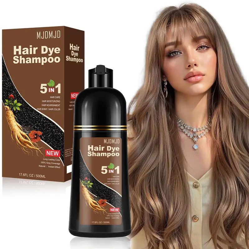 MJDMJD 5-in-1 Light Brown Hair Dye Shampoo (500ml) - Haircare Product for All Types, Gentle Plant-Based Formula for Damaged Strands, 3-4 Weeks Rich Color Shine, Easy At-Home Use for Adults