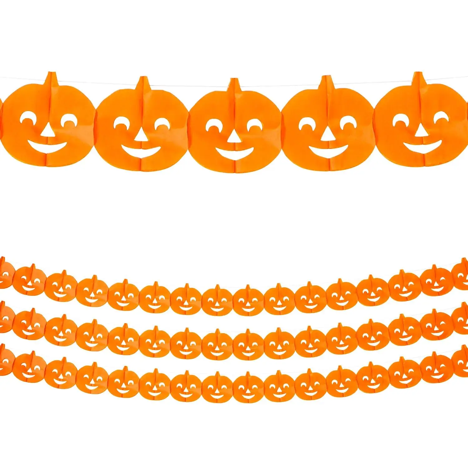 9 ft. Halloween Orange Jack-O-Lanterns Tissue Paper Garlands Set - 3 Pc.