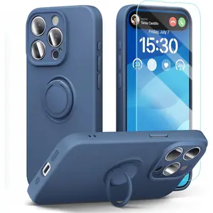 Silicone Phone Case for iPhone 17 16 15 14 13 12 11 Pro Max Plus X/XS XS Max Pro with Screen Protector [Support Magnetic Car Mount][Ring Holder Stand][Microfiber Lining] Slim Shockproof Protective Phone Cases, for iPhone 17 Pro Max