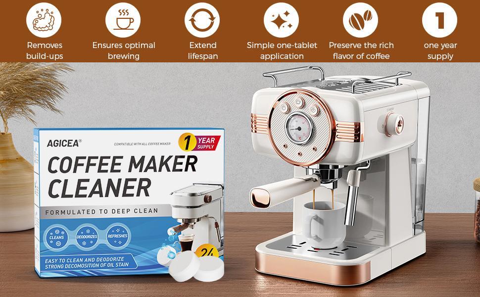 24 Pack Coffee Maker Cleaner Tablets, Universal Descaling Tablets for Keurig, Nespresso, Delonghi, All Coffee Machines, 1 Year Supply