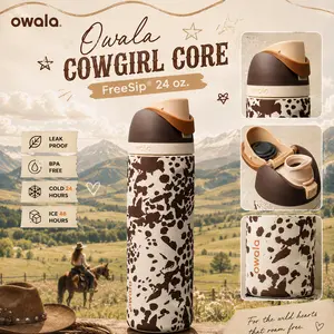 [Free Mystery Gift Included] Owala Cowgirl Core 24oz FreeSip Insulated Stainless Steel Water Bottle – Leak Proof BPA Free Limited Edition Tumbler