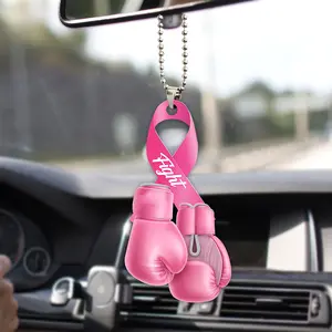 1PC New pink boxing gloves car rearview mirror flat decoration pendant