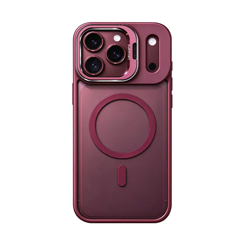 Clear Magnetic Case with Lanyar for iPhone 18 Pro Max 17 16 15 14 13 Plus Air, MagSafe Compatible, Built-in Stand, Camera Lens Protector, Scratch-Resistant Clear Back, Anti-Yellowing, Burgundy