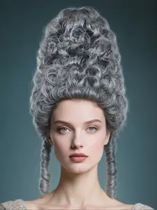 Beehive Gray Curly Wig Grey Fluffy Hair for Women Victorian Long Gray Wavy Wig for Adults Grey Hat-like Cosplay Costume for Halloween Christmas Party Outfit