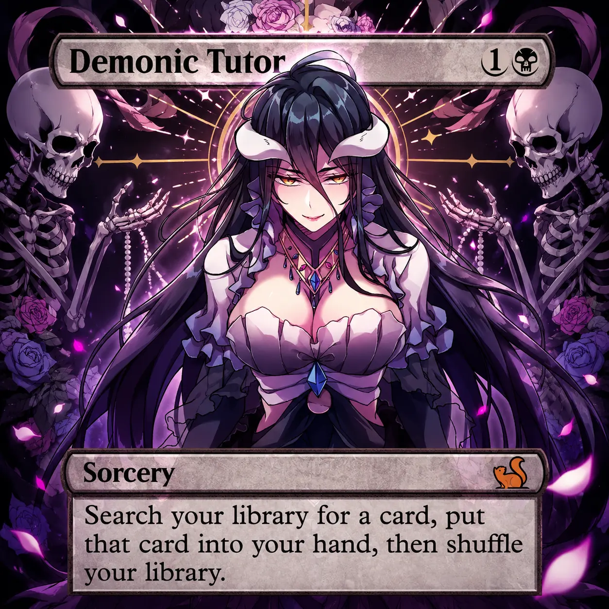 Demonic Tutor – Albedo Inspired Custom MTG Proxy Card | Overlord Anime Fan Art | InkForgedProxies