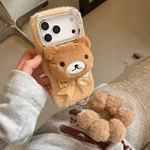 Cute Bear Plush Phone Case for iPhone 17-11 Pro Max, Soft Fabric, Fun Aesthetic, Holiday Gift Idea, Anime Lover