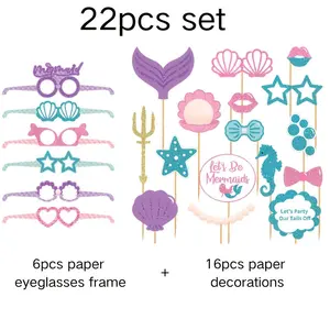 22-Piece Mermaid Party Paper Decoration Set, Ocean Theme Birthday Party Supplies, Shell Design, Summer Event Decorations, Party Favors Assortment