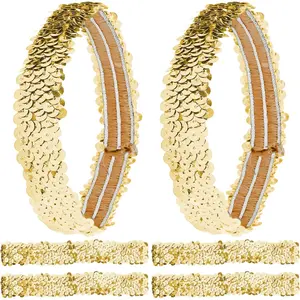 12 count Sequin Headband Elastic Glow Stretch Sparkle Glitter Fashion Adjustable Hair Band Accessories Pack Set for Girls Women Teens  Dance Party Teams Crafts()