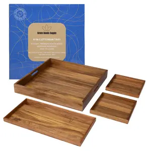 20 inch Large Square Ottoman Tray. Premium Acacia Wood Serving Tray for Living Room, Ottoman, Kitchen or as a Coffee Table Tray. Perfect Serving Tray for Breakfast in Bed, Appetizers or Parties