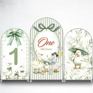 15-day 2D Flat Delivery Green Gingham Duck Family 1st Birthday Arch Backdrop Cover