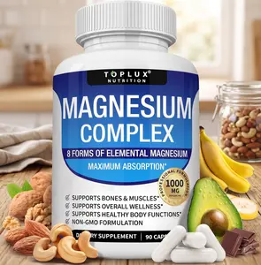 Magnesium Complex Supplement 8 Elemental 1000mg Magnesium Glycinate Citrate Malate and Taurate Chelated for Easy Absorption for Bones Muscle Recovery and Energy Vegan Non-GMO 90 Capsules Daily Bone Muscle and Energy Recovery Wellness Formula