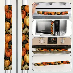 2pcs Autumn Retro Pumpkin Pattern Refrigerator Door Handle Covers Protects Dishwasher, Microwave and Furniture with Handles Harvest Season Thanksgiving Kitchen Decoration