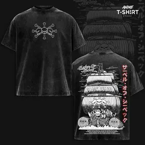 Blackbeard – OP Vintage Washed Oversized T-Shirt, Saber of Xebec Pirate Ship Graphic Tee, Dark Manga Streetwear, Heavyweight Cotton Unisex Top, Washed Casual Wear, Gift for Anime Fans