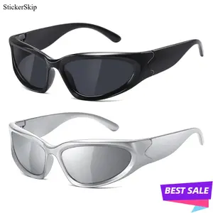 Two pairs of 2026 Y2K wraparound polarized sunglasses, unisex, stylish sports sunglasses, UV400 windproof cycling sunglasses, unique futuristic design, UV400 frameless sunglasses.