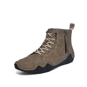 Men's Ankle Boots - Comfortable suede upper, side zip and lace-up closure, non-slip outsole, cushioned footbed, casual mid-calf boot for everyday wear