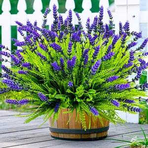 12 Bundles Artificial Plants Outdoor, 17.8" Tall Artificial Flowers Outdoor Fake Plants UV Resistant Fake Lavender Flowers, Plastic Faux Flowers Greenery for Porch Garden Patio Window Box Courtyard