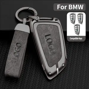 Leather Zinc Alloy Smart Remote Car Key Case/Cover Shell, Key Fob Shell, Compatible with For BMW X1, X3, X5, X6, X7, 1, 3, 5, 6, 7 Series, Keychain Accessories, Car Key Protector, Car Key Accessory, Car Key Holder
