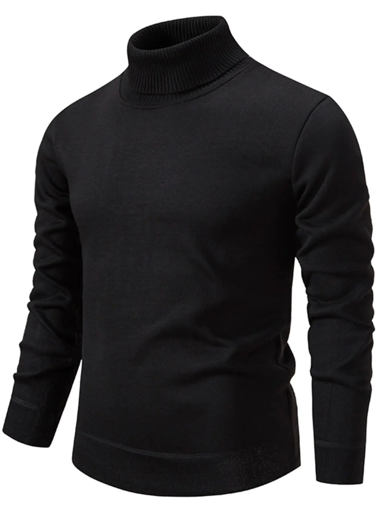 High Neck Fleece Sweater, Fall Winter Warmth Essential, Soft Knit Fabric, Slim Fit, Long Sleeve, Casual Style, Solid Color, Versatile Wear