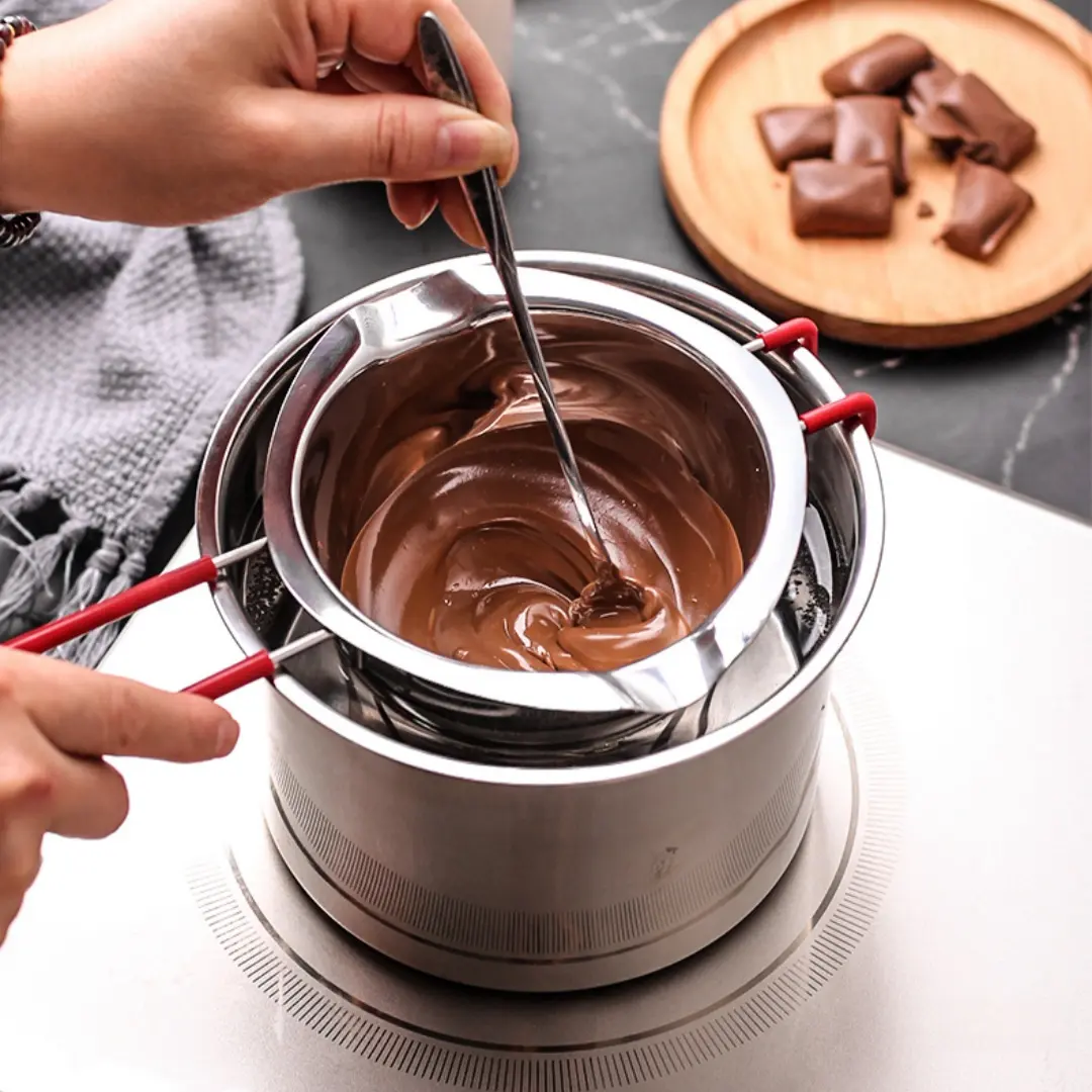 Stainless Steel Melting Bowl, Heating Melting Pot, Heat-Resistant Heating Pot Set, for Chocolate Cheese Fondue Baking Dessert Sugar Boiling Water Bath Wax Melting, Candle Tools Kitchen Gadgets