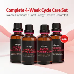 Period Cramp & Bloating Relief Essential Oil Set – Ginger Cinnamon Angelica Ylang-Ylang Natural Cycle Comfort Oil, 4x50ml