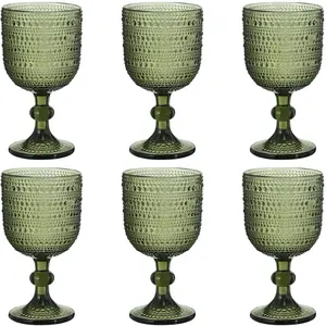 Glasses Drinking  Water Goblets Green Glassware set of 6  Stem Glasses Stemware 12 Ounces for Wedding Party Bar Twill  Striped 350 ml