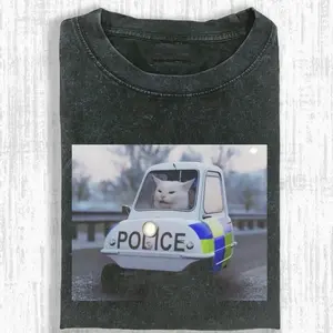 Funny Police Cat Shirt, Meme Cat Driving Car Tee, Viral Cat Humor Graphic T-Shirt, Cute Animal Meme Shirt, Gift for Cat Lovers, Trending T-shirt