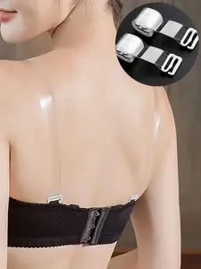 Women's 1 Pair Clear Transparent Bra Extension Straps, Non-slip Adjustable Bra Straps, Lingerie Accessories For Daily Wear, Adjustable Removable Straps