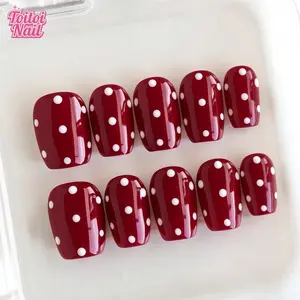 Red Dot Handmade Press-On Nails | Short Square Shape, 10pcs | Retro Red Polka Dot Design | Glossy White Dot Accents | Reusable DIY Nail Kit for Women | Trendy Nails for Spring, Summer, Travel & Daily Wear | Cute Retro Girly Look