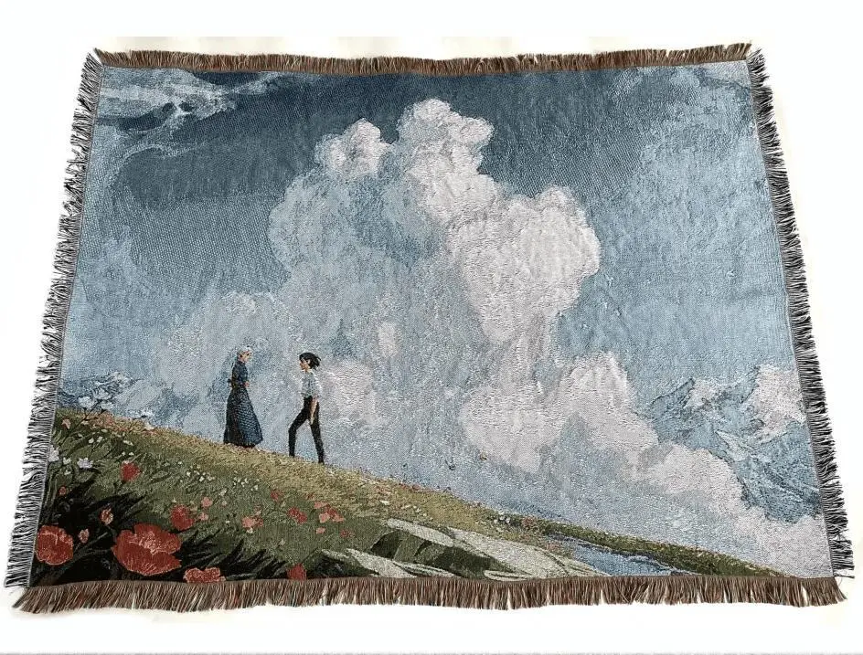 Howls Moving Castle Woven Blanket Tapestry - Handmade Studio Ghibli Throw - Sophie & Howl Manga Decor - Cottagecore Wall Art