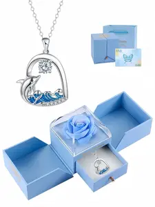 Dolphin Guardian Lucky Necklace Stylish dolphin gemstone clavicle chain, non-tarnish and elegant Dainty Pendant.With a surprise double-door preserved rose jewelry gift box.Ideal gift for birthdays, Mother's Day, Valentine's Day and festivals.