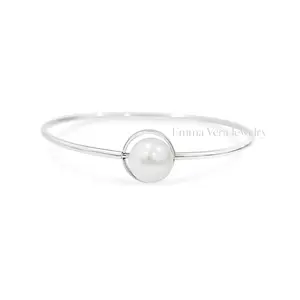 Sterling Silver Floating Pearl Bangle Bracelet