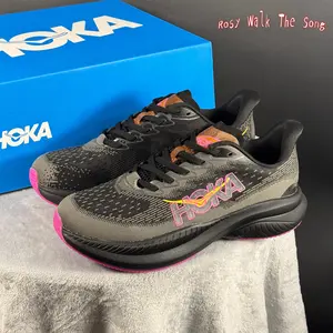 Super Curved Max Cloud Cushion Shock Absorbing Long Distance Marathon Running Shoes Gradient Dark Gray Black Neon Pink Perforated Mesh Low Top Trainers for Unisex Professional Road Jogging Sport Footwear