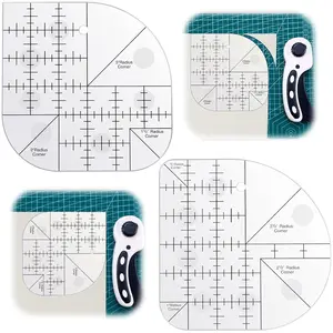 2 count Curved Corner  Quilt Ruler  Sewing Patchwork Ruler 0.5/1 / 1.5/2 / 2.5/3 / 3.5 Radius Corner + Right Angle Quilting Templates for DIY Sewing Supplies(Transparent)