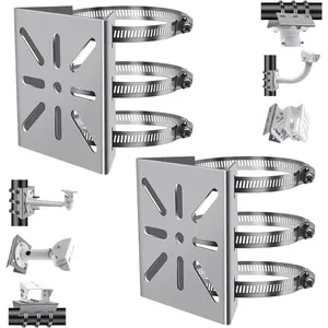 2 count Universal Wall Mounting Bracket with 6 Loops, Stainless Steel Vertical Pole Mount Adapter for CCTV  Camera PTZ Dome Indoor Outdoor AP Access Point Client CPE