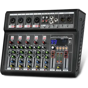 6- Audio Mixer for PC, SX-6iu Mixing Console with XLR Inputs, , 99 Digital Signal Processor Effects, USB Interface, MP3 Compatible for Podcast, , Recording 9.84"x2.17"x12.6"inches