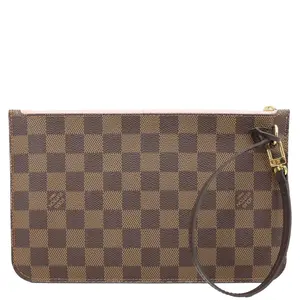 Pre-owned Louis Vuitton Damier Ebene Clutches & Wristlets Neverfull Wristlet Pouch Rose Ballerine