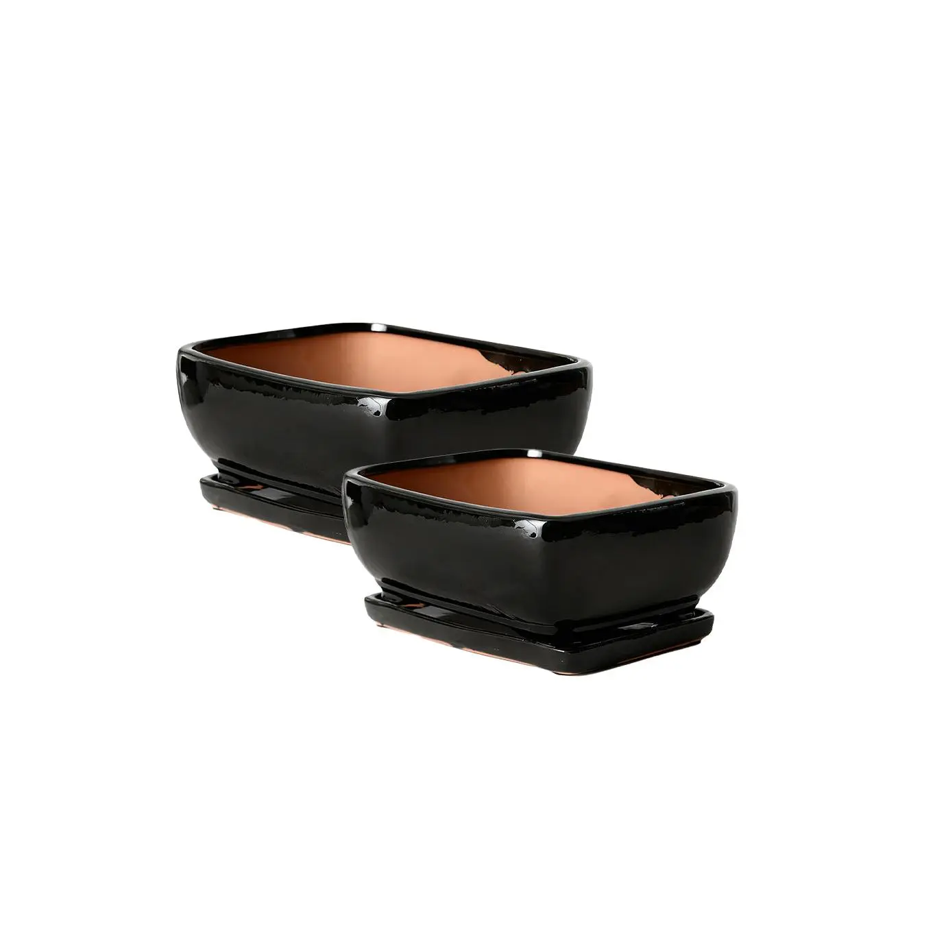 Bundle: Black Ceramic Bonsai Planters (Small - Pack of 1, Medium - Pack of 1)