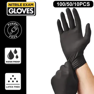 100/50/10 Pcs/Bag, Black Household Cleaning Disposable Gloves, Waterproof, Suitable for Kitchen Cleaning, Pet Care, Hair Coloring, Bathroom Cleaning, Nail Care and Tattoos, Powder-Free, Latex-Free, Multi-Purpose Cleaning Gloves, Essential Cleaning Tool