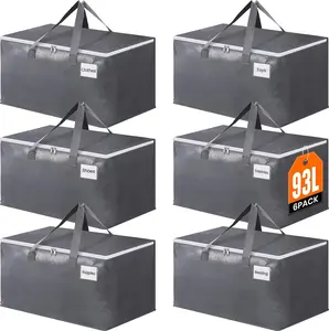 Large Moving Bags, Storage Bags with Zippers, Handles Moving Supplies with lids, Heavy Duty Totes for Storage Bags for Space Saving, Moving and Storing 93L, 6 Pack Dual Organiser