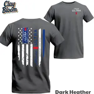 American Flag Beer Can Graphic T-Shirt | Michelob Ultra Aesthetic Design | Men's and Women's Premium Cotton Thin Blue Line Police Support Tee, Trendy Gift Idea for Tailgates, Festivals, and Summer Holiday Parties - By Clay Bloom