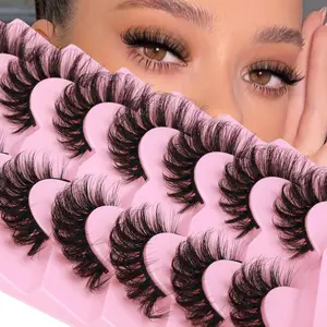 Mink Lashes Fluffy Cat Eye Natural False Eyelashes Volume Wispy Faux Mink Lashes Fox Eye Crossed 16MM Fake Lashes Look Like Eyelash Extensions 7 Pairs Pack