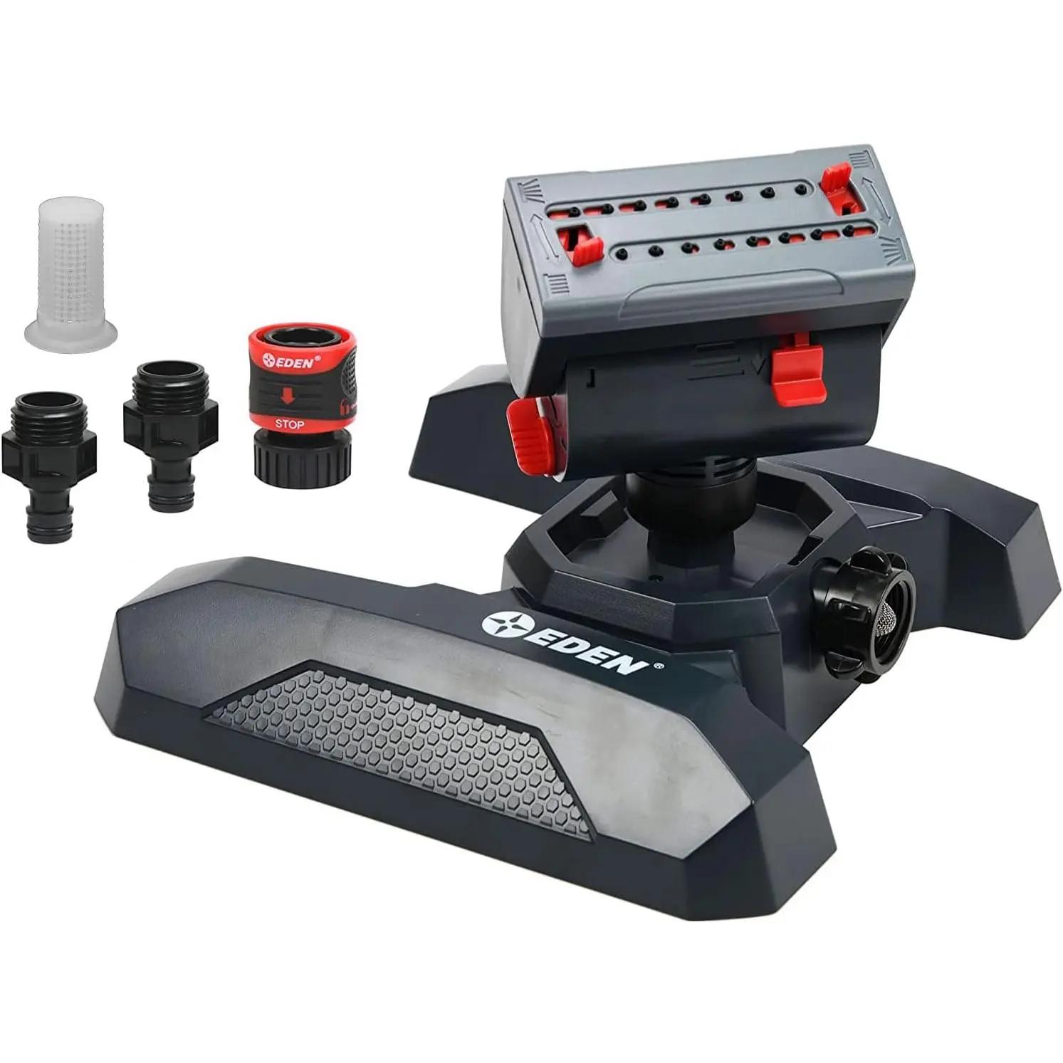 Eden 95124 Adjustable 4-Way Mini Turbo Oscillating Sprinkler W/Quick Connect Starter Set, Covers up to 4,069 sq. ft. Heavy Weight Base