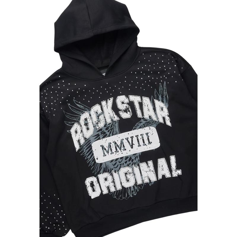 Borya Black Rhinestone Hoodie/Stacked Pant Track Set