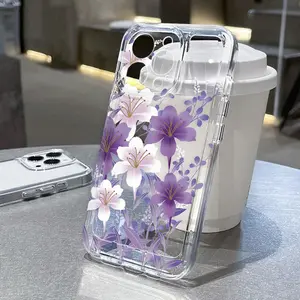 Case for iPhone 16 Pro Max 15 Plus 14 13 12 11 XS XR E Purple Lily Non-Yellowing Shockproof Soft Silicone Transparent Cover