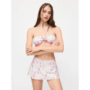 Cider Floral Tile Strapless Bowknot Bandeau & Low Rise Skirt Bikini Set SwimWeek