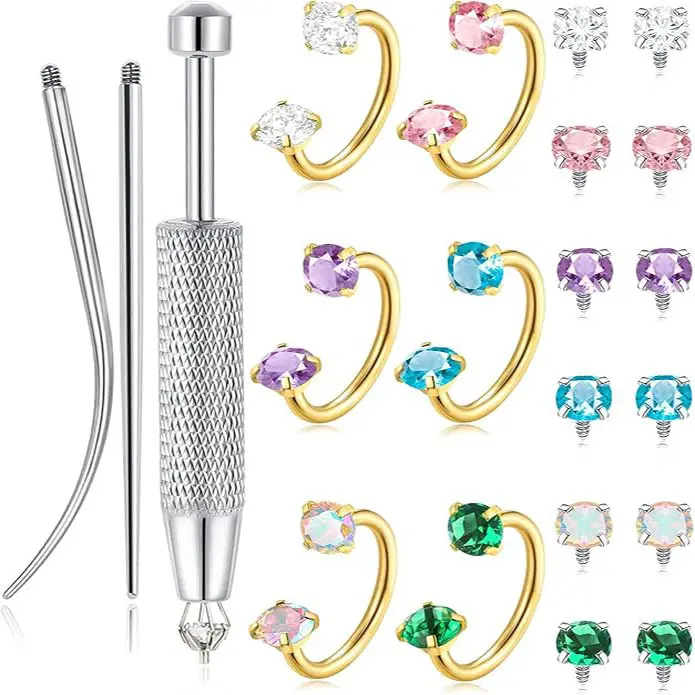 Women's Stainless Steel Nose Rings, 6-Pack 8mm CZ Horseshoe Septum Rings, Internal Thread Body Jewelry for Nose-Lip Piercings, Silver-Gold Plated Accessories for Men, Nose Rings For Women