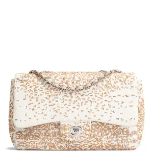 Pre-owned CHANEL Sequins on Canvas Shoulder Bags Sequins Flap Bag Ivory