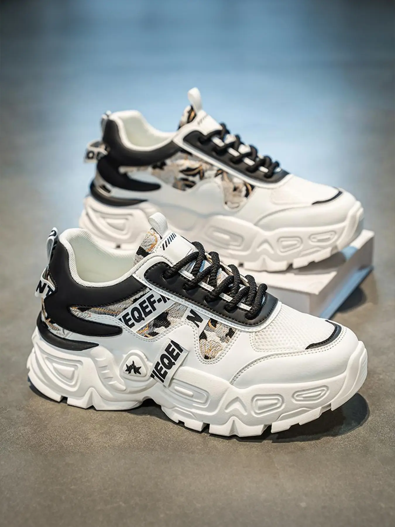 New Trendy Platform Chunky Trending Sneakers - Color-Block Functional Style Athletic & Casual Trainer Shoes Sports Shoes