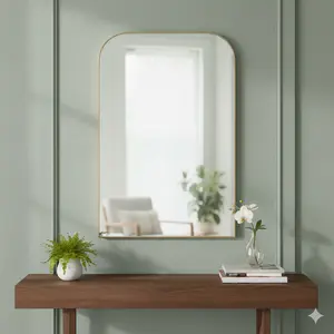 Infinity Mantle Wall Mirror 24" x 36" with Rounded Top, Rust-Resistant Frame, Black or Gold Finish, Modern Decor for Bathroom, Entryway, Bedroom, Living Room