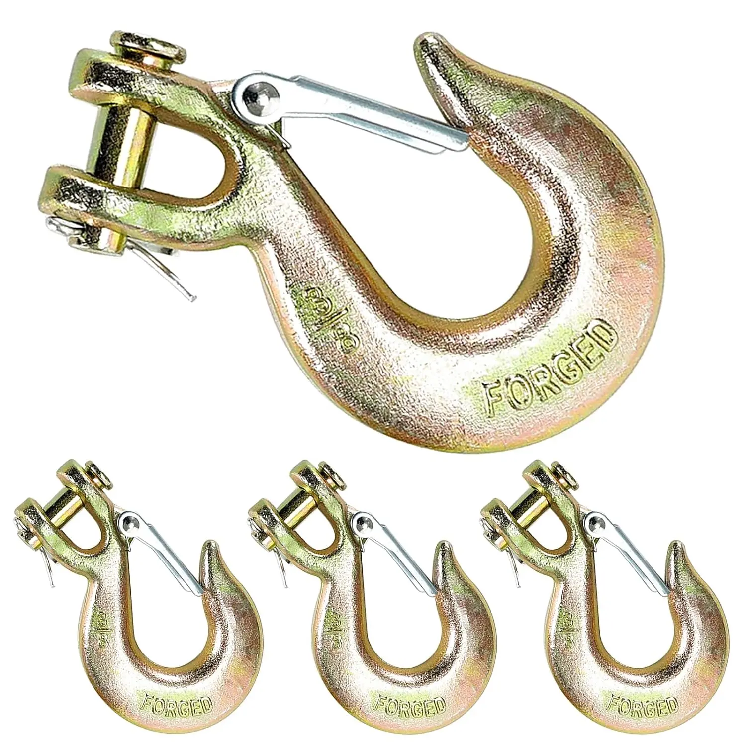 4Pack Clevis Slip Hook, 3/8 Inch Safety Latch Hook, Heavy Duty Forged G70 Chain Hook for  Trailer Winch Transport Tow Safety Chain Hooks,18,000 Lb Capacity